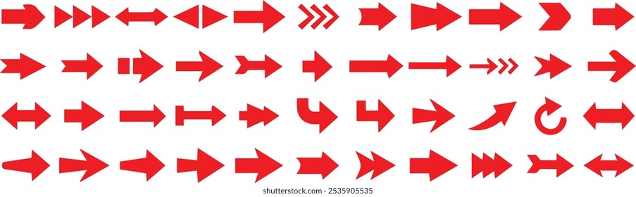 Arrow icon set. red Arrow. Cursor. Collection different arrow signs. Black arrows icons. Different cursor arrow direction symbols in flat style.
