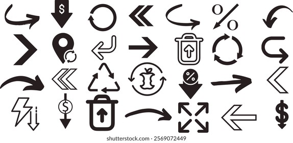  Arrow Icon Set Refresh, Reload, and Navigation Symbols. Modern Solid and Line Arrows for Web Design, Apps, and Interfaces. Minimal Flat Vector Collection.