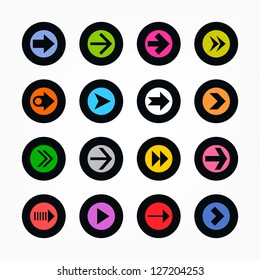 Arrow icon set sign in circle. Color on black. Simple circle internet button. Solid plain monochrome flat tile. Minimal modern metro style. Vector illustration web design elements 8 eps