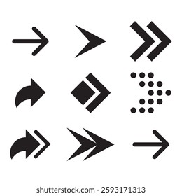 arrow icon set sign symbol design. big black arrow circle collection cursor design with isolated on white background. digital direction arrows set. eps vector illustration 10. 