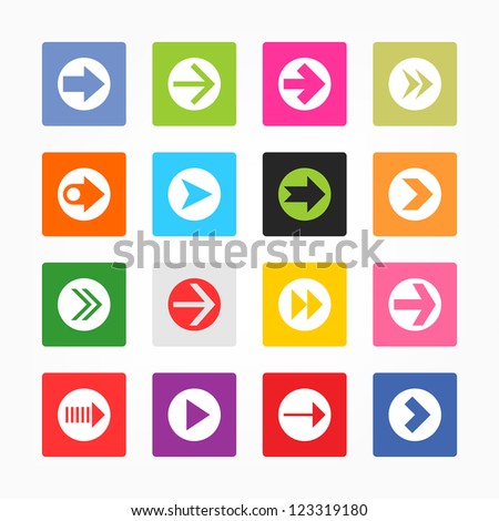 Arrow icon set sign in white circle. Simple rounded square internet button gray background. Solid plain mono one-color flat tile. Minimal metro style. Vector illustration web design elements 8 eps
