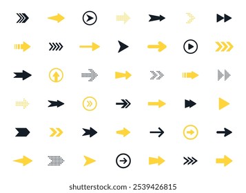 Conjunto de iconos de flecha. Cursores simples, punteros y Botones de dirección. Colección de flechas de color de Vector. Establecer diferentes flechas para el Diseño web. Cursor, Hacer clic. Ilustración vectorial