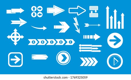 Arrow icon set. Simple set of arrow vector icons for web design isolated on blue background
