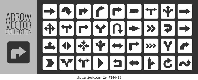 Arrow icon set, simple vector arrows collection, modern cursor symbols for web design and interface on transparent background