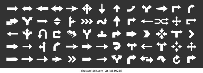 Arrow icon set, simple vector arrows collection, modern cursor symbols for web design and interface on transparent background