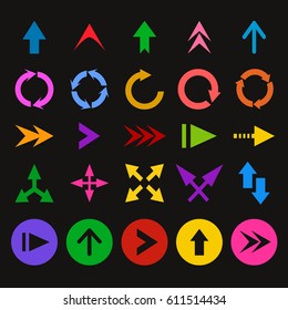 Arrow icon set symbol next cursor direction. Vector arrows down pointer left sign. Download interface back direction.