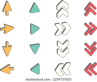 Arrow icon set with three-dimensional shadow.
Colorful button-like arrows.