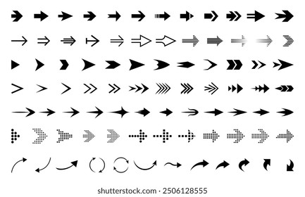 gekrümmter Pfeil, moderne schwarze gekrümmte Pfeile Symbol, Kreispfeil, Vektorgrafik