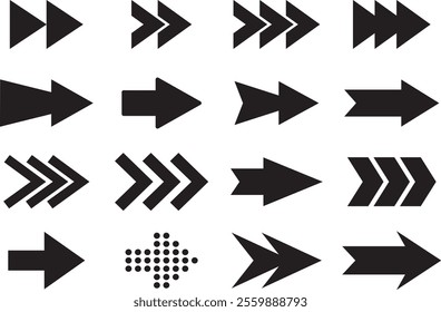 Arrow icon set. Arrow vector collection. Black arrows icons. Collection different arrow signs. Different cursor arrow direction symbols in flat style. 