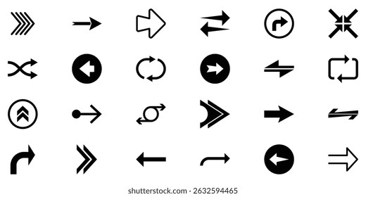 Conjunto de iconos de flecha. Colección de Vector de flecha. Conjunto grande de flecha simple. Flecha de diferentes Formas, colección de símbolos lineales. Ilustración vectorial aislada sobre fondo blanco.