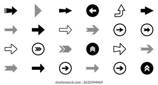 Arrow icon set. Arrow vector collection. Simple arrow big set. Arrow of different shapes, linear symbols collection. Vector illustration isolated on white background.