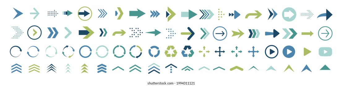 arrow icon set vector illustration. recycle, swipe up, play sign button. modern shape arrows isolated  white background