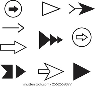 Ícone de seta define vetor e ilustração no plano de fundo branco