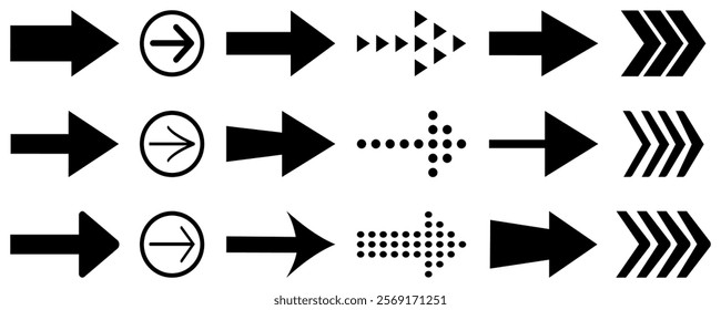 Arrow icon set. arrow vector illustration, set of new style black vector arrows isolated on white background.