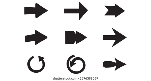 Arrow icon set vector. right direction arrow sign isolated on white background. curved 3d icon arrow sign symbol art design with isolated on white background. eps logo style arrows. 