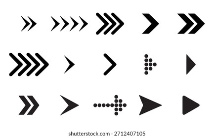 Pfeil-Symbol-Set, Vektorpfeil-Zeichen und Symbol, Pfeile schwarze Schaltfläche klicken Design mit weißem Hintergrund, und eps Vektorgrafik-Design-Doodle-Set. 