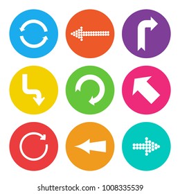 Arrow icon set. White arrows on colorful background. Vector illustration
