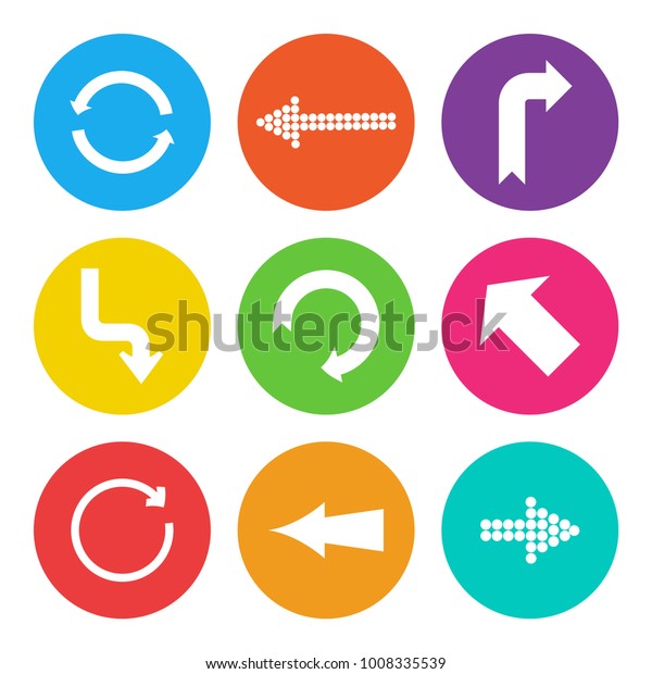 Arrow icon set. White arrows on colorful\
background. Vector\
illustration
