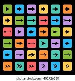 Arrow icon  set.Vector  black set arrows on a color square in flat style