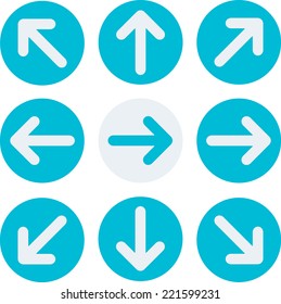 Arrow icon or sign set. Circle Arrow Button. Flat Design. Vector illustration. Web design elements.