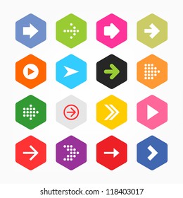 Arrow icon sign set. Simple rounded hexagon internet button gray background. Solid plain monochrome color flat tile. New minimal contemporary metro style. Vector illustration web design elements 8 eps