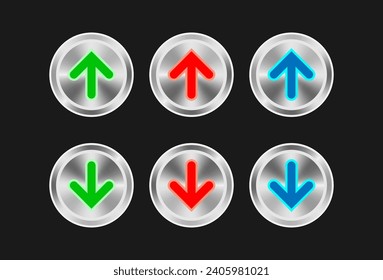 Pfeilsymbol. Silber-Metallknöpfe. Vektorgrafik