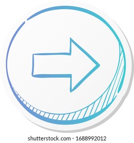 Arrow icon in sticker color style. Direction move forward shopping checkout