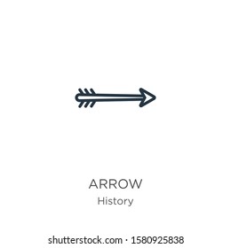 Arrow icon. Thin linear arrow outline icon isolated on white background from history collection. Line vector sign, symbol for web and mobile