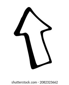 arrow icon. a three-dimensional arrow with a black outline shows the upward direction, a doodle with a straight comic arrow, an isolated black outline