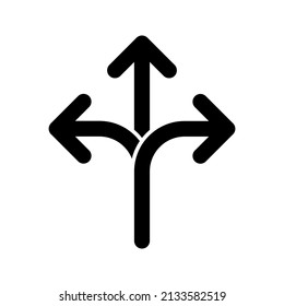 Arrow icon. three-way direction, make a choice, 3 arrows pointing in different directions, simple sign. vector illustration