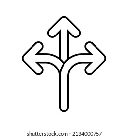 Arrow icon. three-way direction, make a choice, 3 arrows pointing in different directions, simple sign. vector illustration