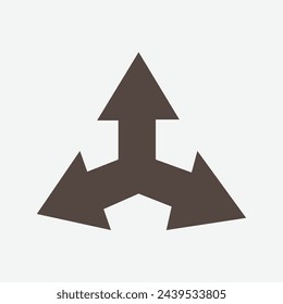 Arrow icon. three-way direction, make a choice, 3 arrows pointing in different directions, simple sign. Vector illustration. Eps file 184. 