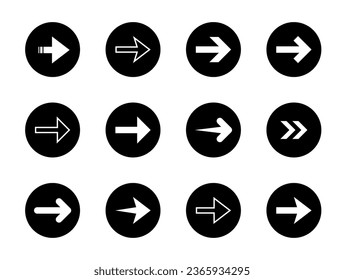 Arrow icon vector in black circle. Cursor arrows sign symbol isolated on white background