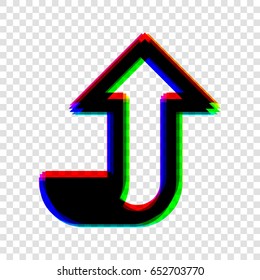 Arrow up icon. Vector. Black icon with red-green-blue contours on transparent background.
