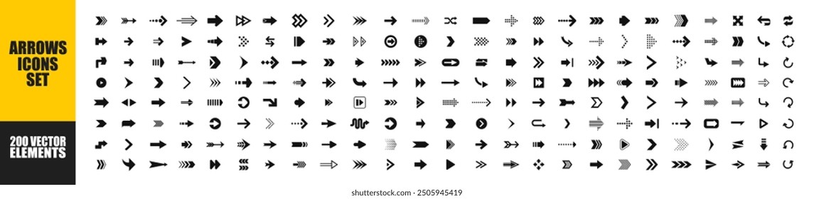  Arrow icon vector collection. Collection different Arrows on flat style for web design or interface. Direction symbols
