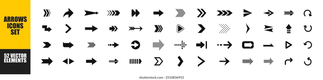  Ícone de seta para a coleção de vetores. Coleção diferentes Setas em estilo plano para web design ou interface. Símbolos de direção