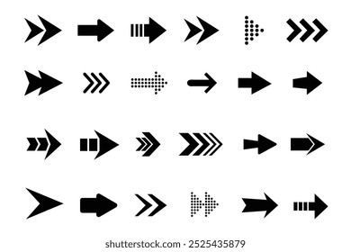 Ícone de seta. Seta. Cursor. Coleção de vetores de seta. Defina setas diferentes ou design da Web. Ícones de setas pretas. Ilustração do vetor de setas.