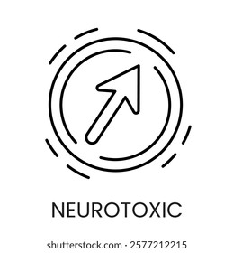 An arrow icon in vector, encircled with motion lines, symbolizing direction and neurotoxic signals, with an editable stroke.