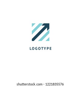 Arrow icon. Vector flat style illustration Abstract business logo template. Logo concept of Internet communications, marketing, Public Relations, technology, express delivery