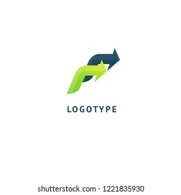 Arrow icon. Vector flat style illustration Abstract business logo template. Logo concept of Internet communications, marketing, Public Relations, technology, express delivery