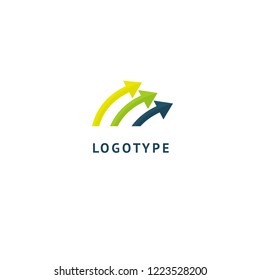 Arrow icon. Vector flat style illustration Abstract business logo template. Logo concept of Internet communications, marketing, Public Relations, technology, express delivery