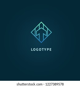 Arrow icon. Vector flat style illustration Abstract business logo template. Logo concept of Internet communications, marketing, Public Relations, technology, express delivery