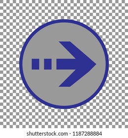 arrow icon, vector illustration. Blue arrow in grey circle