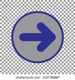 arrow icon, vector illustration. Blue arrow in grey circle