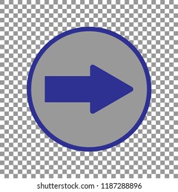 arrow icon, vector illustration. Blue arrow in grey circle