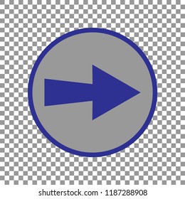 arrow icon, vector illustration. Blue arrow in grey circle
