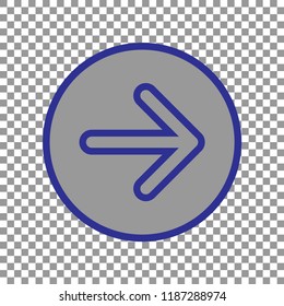 arrow icon, vector illustration. Blue arrow in grey circle