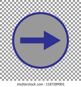 arrow icon, vector illustration. Blue arrow in grey circle