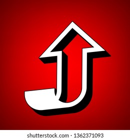 Arrow up icon. Vector. Perspective view of white icon with black outline at reddish background.