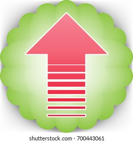 Arrow up icon. Vector. Pinkish icon with white contour on green background which similar to flower.